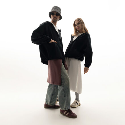 Ветровка (анорак) оверсайз унисекс RISSMAN, черная, размер M/L Ветровка (анорак) оверсайз унисекс RISSMAN, черная, размер M/L