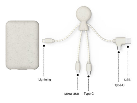 Портативное зарядное устройство BioPack c кабелем Mr. Bio, 5000 mAh, белый Портативное зарядное устройство BioPack c кабелем Mr. Bio, 5000 mAh, белый