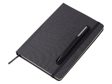 Набор блокнот А5 с магнитным держателем для ручки и подставкой для телефона и металлической шариковой ручкой NotaBene, черный