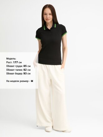 Рубашка поло женская Pasadena Women 200 с контрастной отделкой, черная с зеленым
