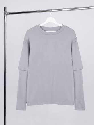 Футболка оверсайз с двойным рукавом Kosmos, светло-серая Футболка оверсайз с двойным рукавом Kosmos, светло-серая