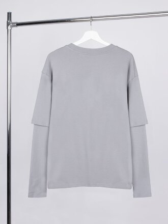 Футболка оверсайз с двойным рукавом Kosmos, светло-серая Футболка оверсайз с двойным рукавом Kosmos, светло-серая