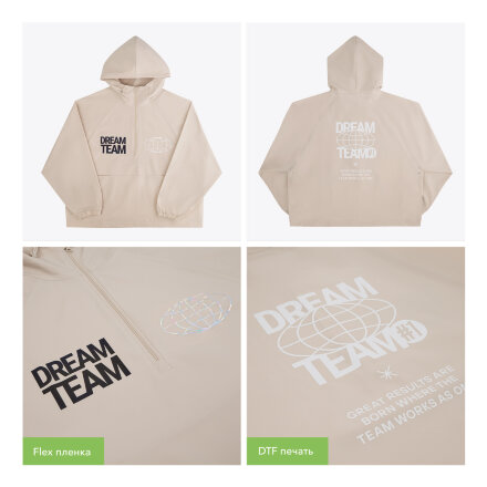 Ветровка (анорак) оверсайз унисекс RISSMAN, бежевая, размер XS/S Ветровка (анорак) оверсайз унисекс RISSMAN, бежевая, размер XS/S