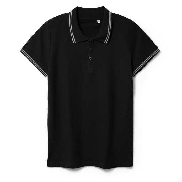 Рубашка поло женская Virma Stripes Lady, черная с нанесением логотипа