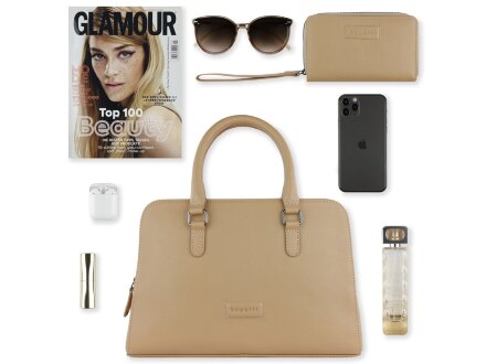 Сумка женская BUGATTI Elsa, песочного цвета, воловья кожа/полиэстер, 32х13х22 см Сумка женская BUGATTI Elsa, песочного цвета, воловья кожа/полиэстер, 32х13х22 см