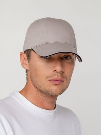 Бейсболка Canopy, серая с черным кантом Бейсболка Canopy, серая с черным кантом