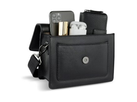 Сумка через плечо женская BUGATTI Elsa, чёрная, воловья кожа/полиэстер, 18,5х8,5х14,5 см Сумка через плечо женская BUGATTI Elsa, чёрная, воловья кожа/полиэстер, 18,5х8,5х14,5 см