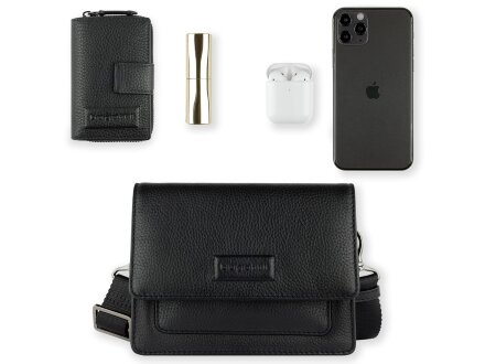 Сумка через плечо женская BUGATTI Elsa, чёрная, воловья кожа/полиэстер, 18,5х8,5х14,5 см Сумка через плечо женская BUGATTI Elsa, чёрная, воловья кожа/полиэстер, 18,5х8,5х14,5 см