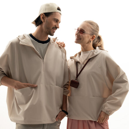 Ветровка (анорак) оверсайз унисекс RISSMAN, бежевая, размер M/L Ветровка (анорак) оверсайз унисекс RISSMAN, бежевая, размер M/L