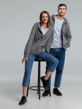 Толстовка на молнии с капюшоном унисекс King, темно-серый меланж Толстовка на молнии с капюшоном унисекс King, темно-серый меланж