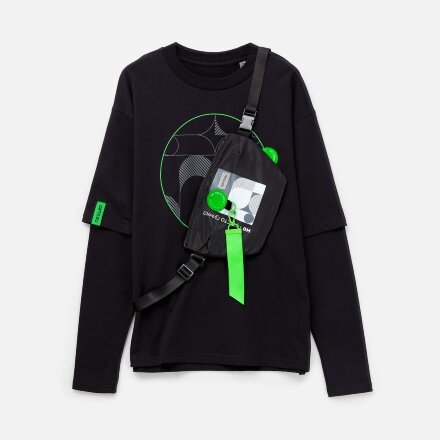 Футболка оверсайз с двойным рукавом Kosmos, черная