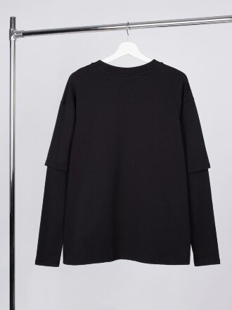 Футболка оверсайз с двойным рукавом Kosmos, черная Футболка оверсайз с двойным рукавом Kosmos, черная