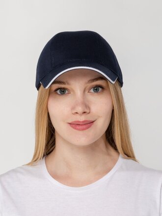 Бейсболка Canopy, темно-синяя с белым кантом Бейсболка Canopy, темно-синяя с белым кантом