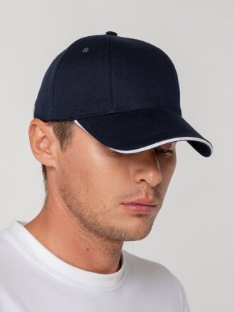 Бейсболка Canopy, темно-синяя с белым кантом Бейсболка Canopy, темно-синяя с белым кантом