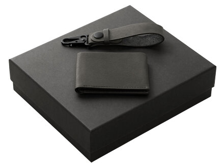 Подарочный набор Long River: кошелек, ремешок для ключей (без лого Long River), черная коробка