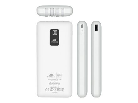 RIVACASE VA2210 (10000 мАч) внешний аккумулятор с дисплеем и встроенными кабелями, белый, 12/48 RIVACASE VA2210 (10000 мАч) внешний аккумулятор с дисплеем и встроенными кабелями, белый, 12/48