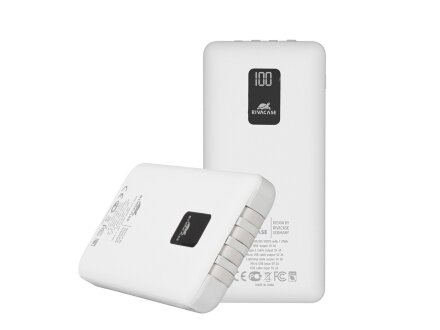 RIVACASE VA2210 (10000 мАч) внешний аккумулятор с дисплеем и встроенными кабелями, белый, 12/48 RIVACASE VA2210 (10000 мАч) внешний аккумулятор с дисплеем и встроенными кабелями, белый, 12/48