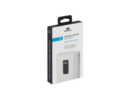 RIVACASE VA2210 (10000 мАч) внешний аккумулятор с дисплеем и встроенными кабелями, белый, 12/48 RIVACASE VA2210 (10000 мАч) внешний аккумулятор с дисплеем и встроенными кабелями, белый, 12/48