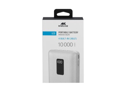 RIVACASE VA2210 (10000 мАч) внешний аккумулятор с дисплеем и встроенными кабелями, белый, 12/48 RIVACASE VA2210 (10000 мАч) внешний аккумулятор с дисплеем и встроенными кабелями, белый, 12/48