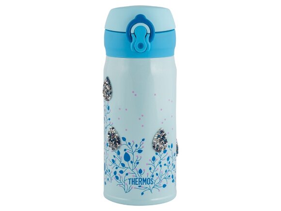 Термос из нерж. стали тм THERMOS JNL-350-SWFLOWER, голубой с нанесением логотипа