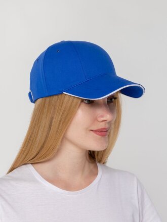 Бейсболка Canopy, ярко-синяя с белым кантом Бейсболка Canopy, ярко-синяя с белым кантом