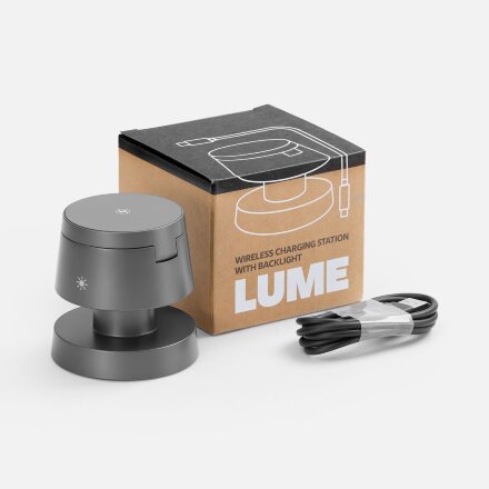 Станция беспроводной зарядки с подсветкой Lume, серая Станция беспроводной зарядки с подсветкой Lume, серая