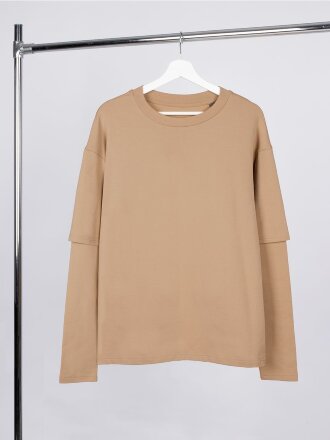 Футболка оверсайз с двойным рукавом Kosmos, бежевая Футболка оверсайз с двойным рукавом Kosmos, бежевая