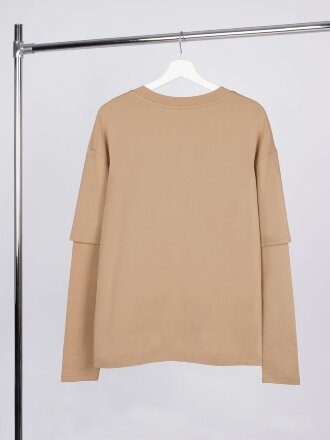 Футболка оверсайз с двойным рукавом Kosmos, бежевая Футболка оверсайз с двойным рукавом Kosmos, бежевая