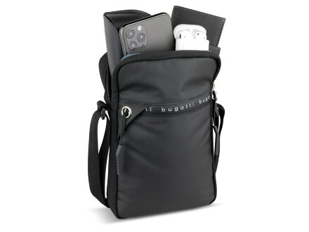 Сумка через плечо BUGATTI Blanc Delight, чёрная, нейлон RPET600D/тарпаулин/полиэстер, 16х4х23 см Сумка через плечо BUGATTI Blanc Delight, чёрная, нейлон RPET600D/тарпаулин/полиэстер, 16х4х23 см