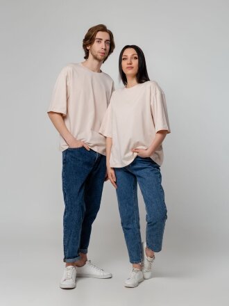 Футболка унисекс оверсайз Street Vibes, бежевая Футболка унисекс оверсайз Street Vibes, бежевая