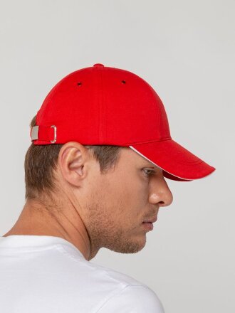 Бейсболка Canopy, красная с белым кантом Бейсболка Canopy, красная с белым кантом