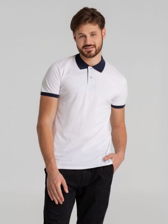Рубашка поло Prince 190, белая с темно-синим Рубашка поло Prince 190, белая с темно-синим