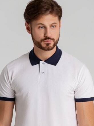 Рубашка поло Prince 190, белая с темно-синим Рубашка поло Prince 190, белая с темно-синим
