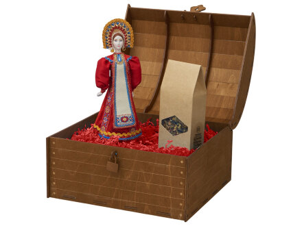Подарочный набор: кукла фарфоровая, чай Малина с мятой, красный