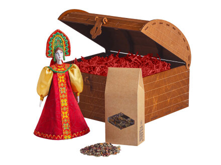 Подарочный набор: кукла фарфоровая, чай Малина с мятой, красный