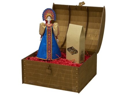 Подарочный набор: кукла фарфоровая, чай Малина с мятой, синий