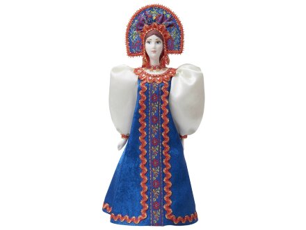 Подарочный набор: кукла фарфоровая, чай Малина с мятой, синий