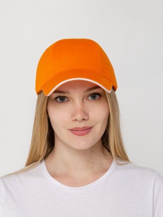 Бейсболка Canopy, оранжевая с белым кантом Бейсболка Canopy, оранжевая с белым кантом