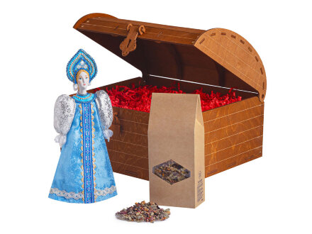 Подарочный набор: кукла фарфоровая, чай Малина с мятой, голубой Подарочный набор: кукла фарфоровая, чай Малина с мятой, голубой