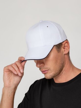 Бейсболка Canopy, белая с темно-синим кантом Бейсболка Canopy, белая с темно-синим кантом