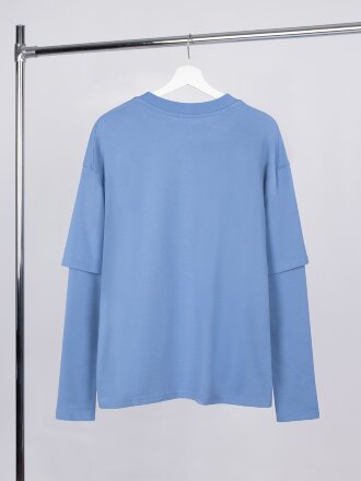 Футболка оверсайз с двойным рукавом Kosmos, синяя Футболка оверсайз с двойным рукавом Kosmos, синяя