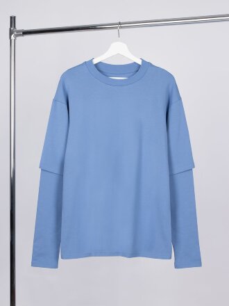 Футболка оверсайз с двойным рукавом Kosmos, синяя Футболка оверсайз с двойным рукавом Kosmos, синяя