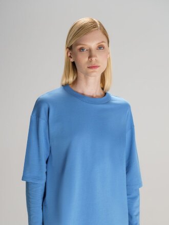 Футболка оверсайз с двойным рукавом Kosmos, синяя Футболка оверсайз с двойным рукавом Kosmos, синяя