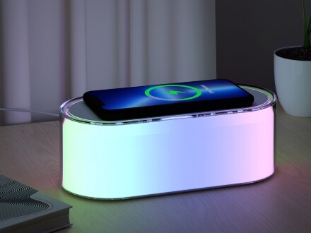 Ночник с беспроводной зарядкой и RGB подсветкой Miracle, 15 Вт, белый Ночник с беспроводной зарядкой и RGB подсветкой Miracle, 15 Вт, белый