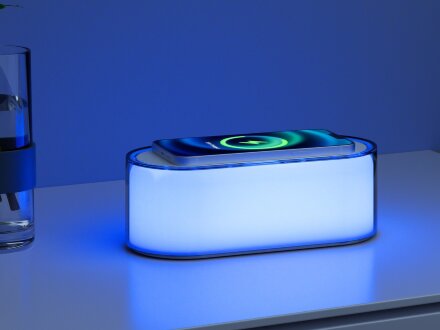 Ночник с беспроводной зарядкой и RGB подсветкой Miracle, 15 Вт, белый Ночник с беспроводной зарядкой и RGB подсветкой Miracle, 15 Вт, белый