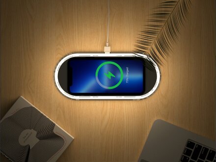 Ночник с беспроводной зарядкой и RGB подсветкой Miracle, 15 Вт, белый Ночник с беспроводной зарядкой и RGB подсветкой Miracle, 15 Вт, белый