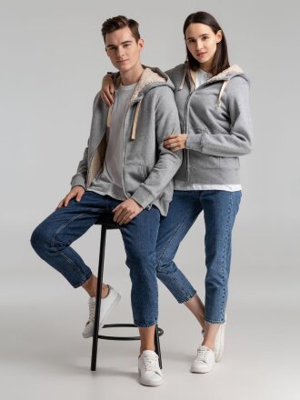 Толстовка унисекс на молнии Sherpa 280, серый меланж Толстовка унисекс на молнии Sherpa 280, серый меланж